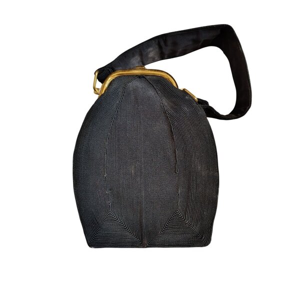 Vintage Corde Black Evening Handbag Purse Gold Tone Snap Art Deco Cocktail - Picture 3 of 7